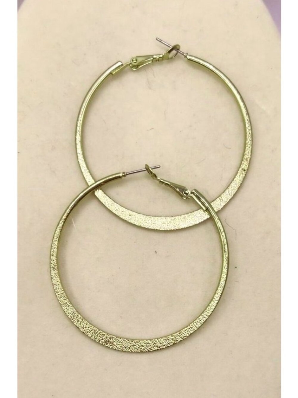 Large Gold Tone Hoop Earrings With Sandy Texture